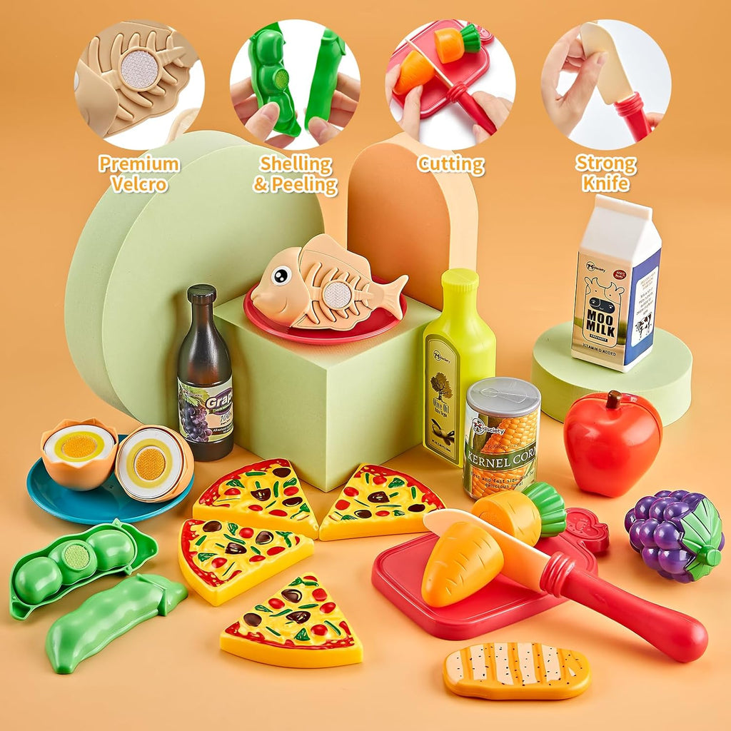 Pretend Play Accessories - 52pc Kids Kitchen Playset with Play Food, Stainless Steel Cookware, Toys Pots and Pans