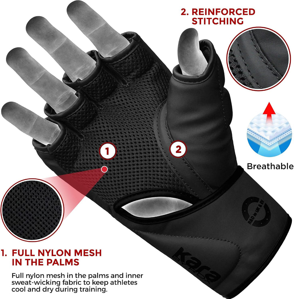 MMA Gloves Grappling Sparring, Pre-Curved Mixed Martial Arts Mitts Men Women Boxing Gloves, Maya Hide Leather Kara