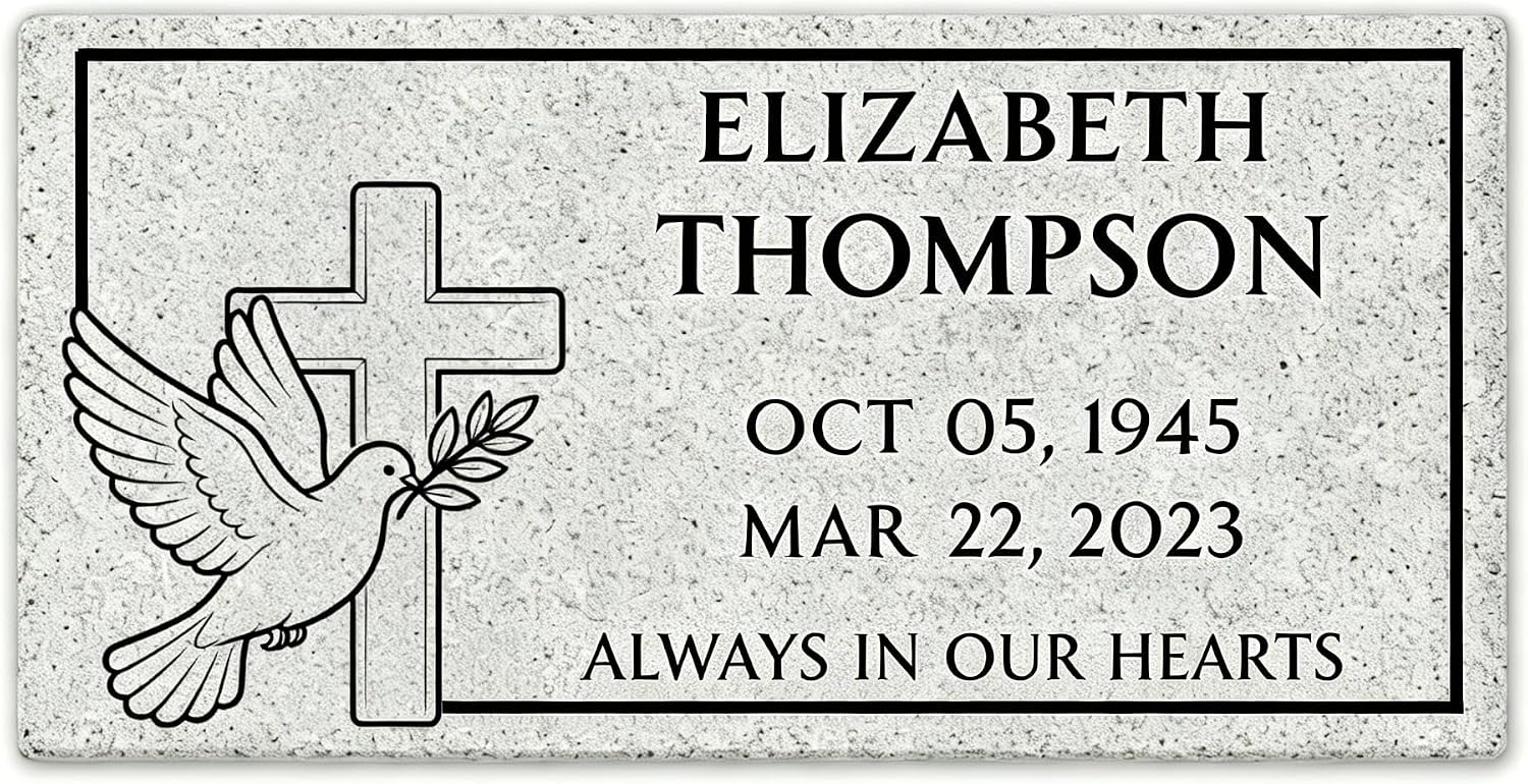 Grey Granite Headstone for Grave Markers, 16x8x3 Memorial Stones for Cemetery for Humans, Personalized Engraved