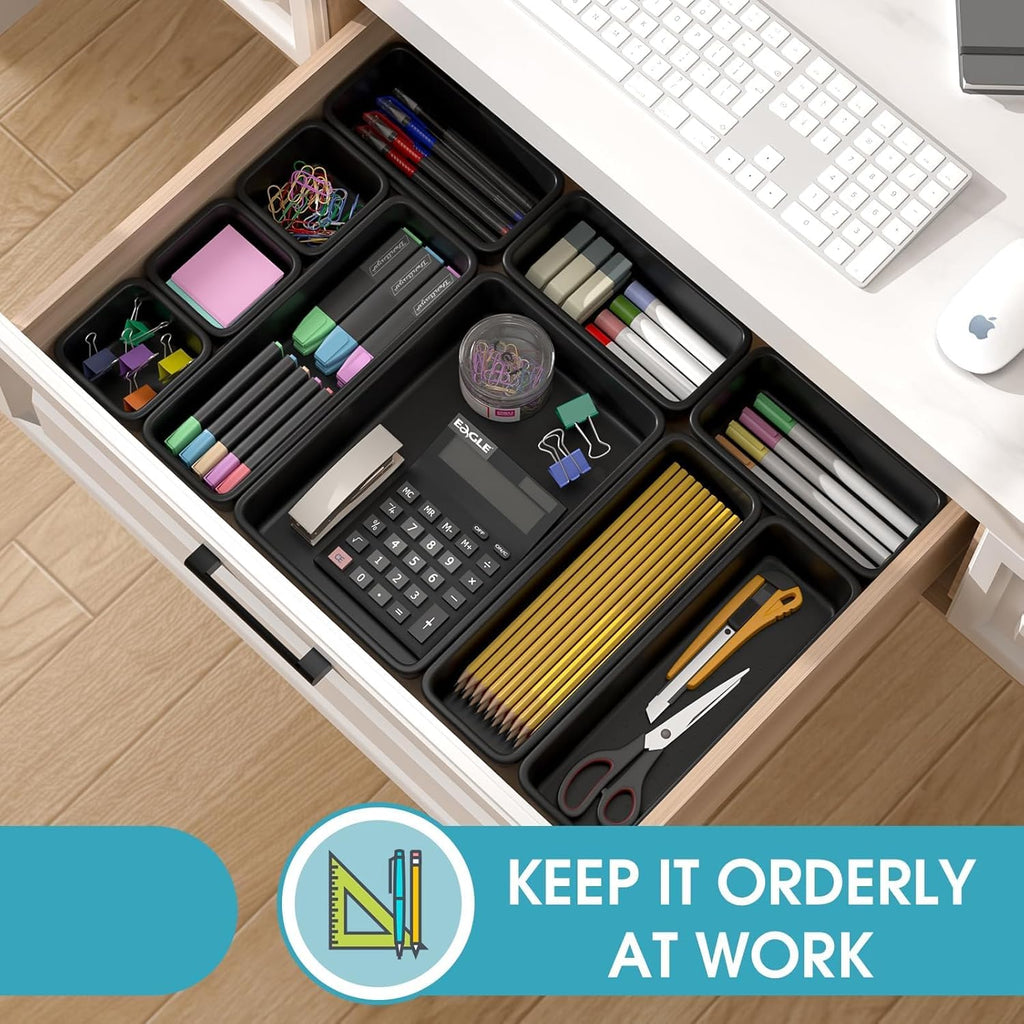 10 PCS Drawer Organizer Set, 4 Size Makeup Drawer Divider Organizer With Non-Slip Pads, Interlocking Plastic Storage