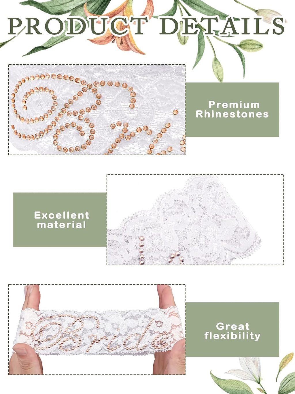 2 Pcs Wedding Garter for Bride Lace,Champagne,16.5 Inch