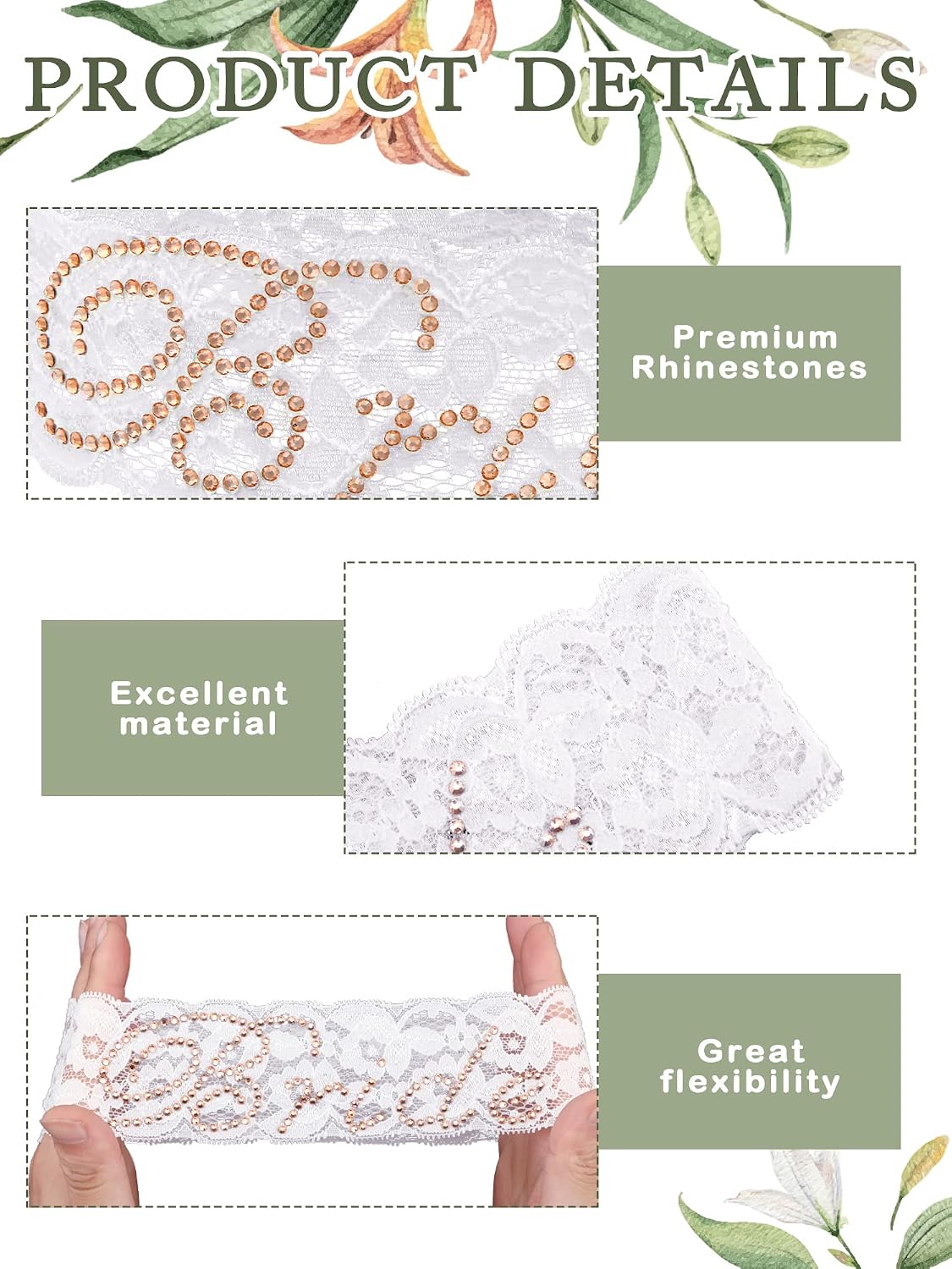 2 Pcs Wedding Garter for Bride Lace,Champagne,16.5 Inch