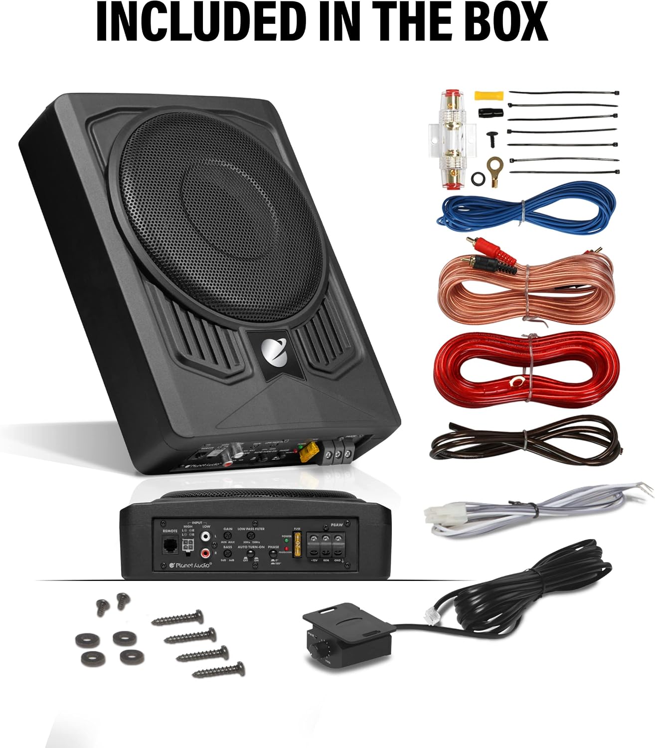 P8AWK 8 Inch Under Seat Powered Car Subwoofer, 800 Watts