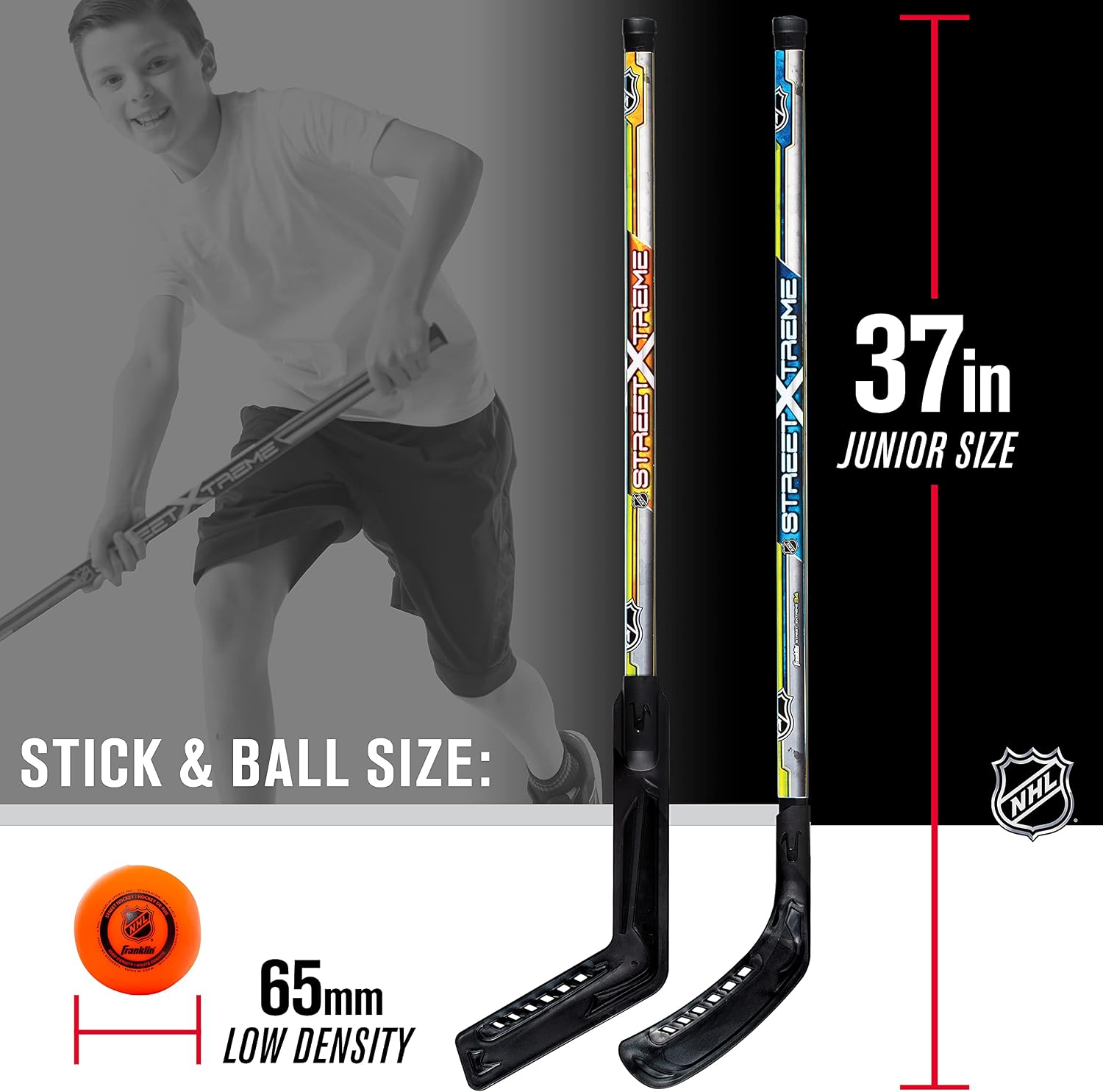Franklin Sports NHL Kids Street Hockey Stick Set - Includes (2) Youth Street Hockey Sticks + (1) Outdoor Roller