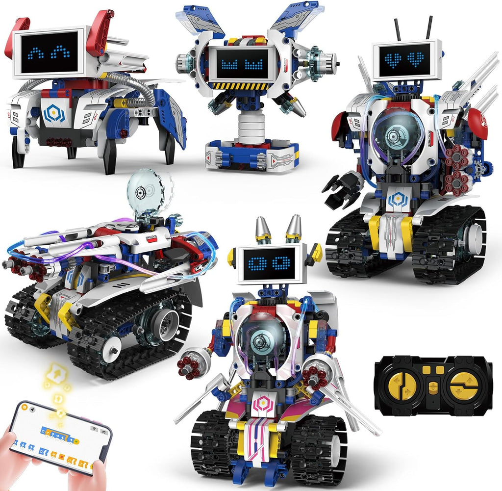 STEM Robot Building Kit for Kids Ages 6-16 | 603 PCS 5-in-1 | 4 Control Modes | APP & Remote Control | Rechargeable