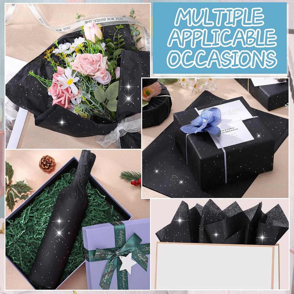 135 Sheets Black Tissue Paper for Gift Bags 20 x 14 Inch Glitter