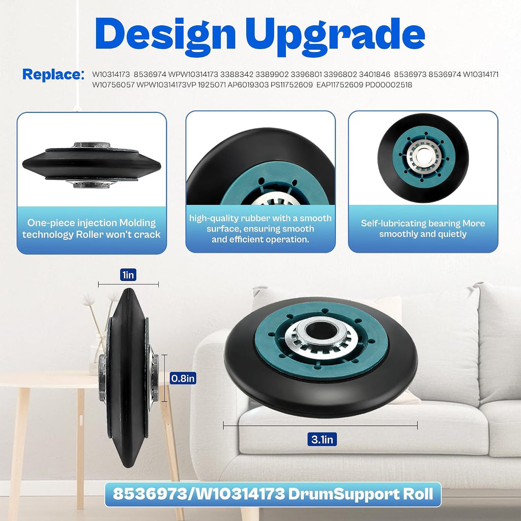 Upgraded 4392067 Dryer Repair Maintenance Kit,WPW10314173 Drum Rollers, 661570V Drum Belt, W10837240 & 279640 Idler