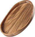 Acacia Wood Serving Tray with Handles - 17"x13" Round, Decorative Ottoman Tray for Living Room, Coffee Table