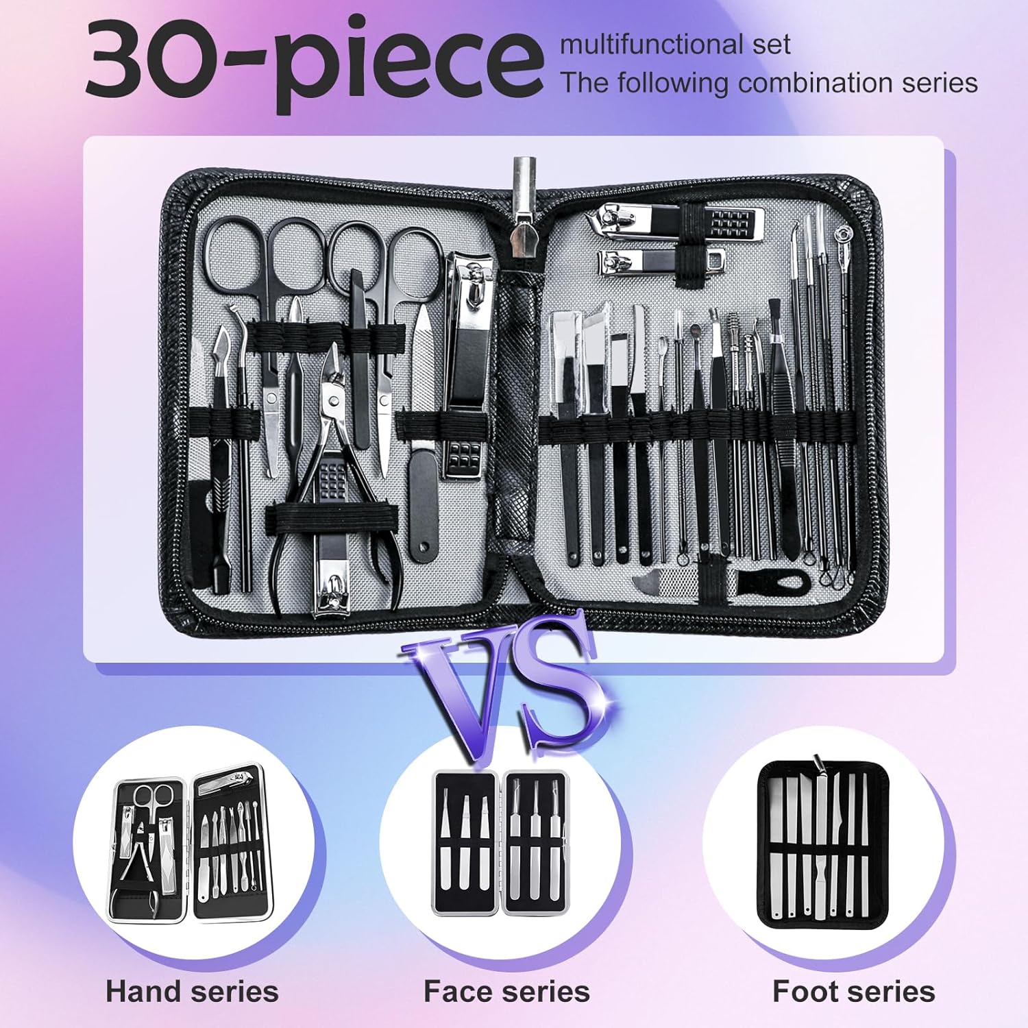 Manicure Pedicure Kit Professional 30pcs Complete Nail Care kit，fingernail and toenail Clippers and Manicure kit for