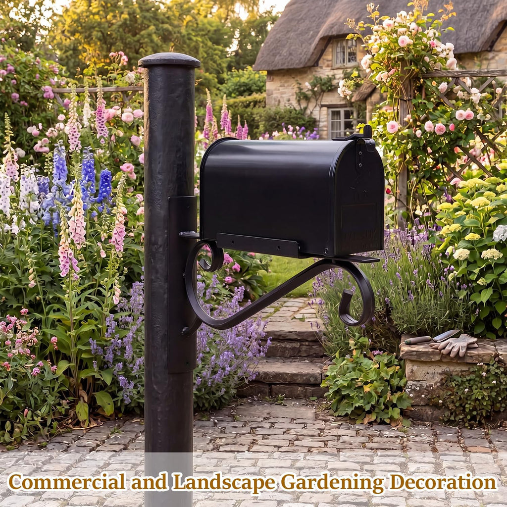 Single Mailbox Bracket for 3" Round Post, Decorative Cast Aluminum Mailbox Mounting Bracket, Large (S) Scroll