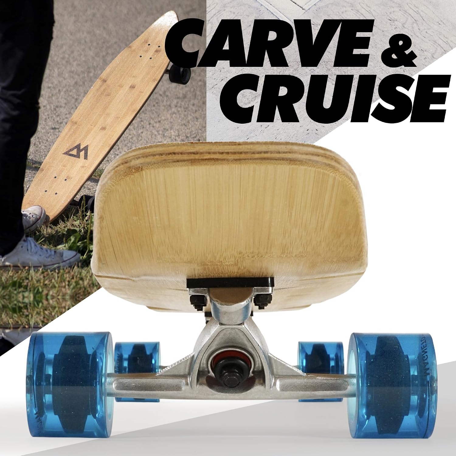 44 inch Kicktail Cruiser Longboard Skateboard | Bamboo and Hard Maple Deck | Made for Adults, Teens, and Kids