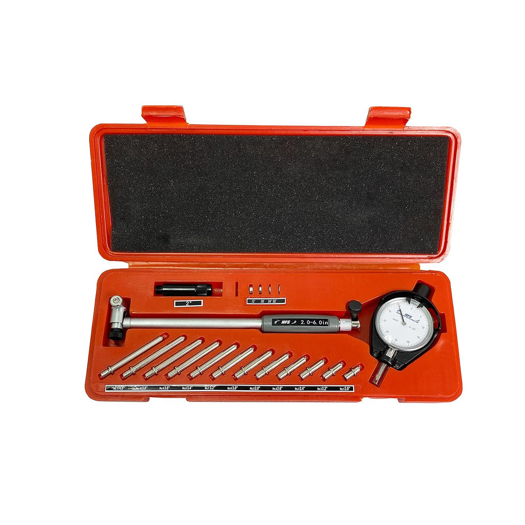 HFS Dial Bore Gauge Set, 2-6 in Range, 0.0005 in Graduation, 6 in Depth