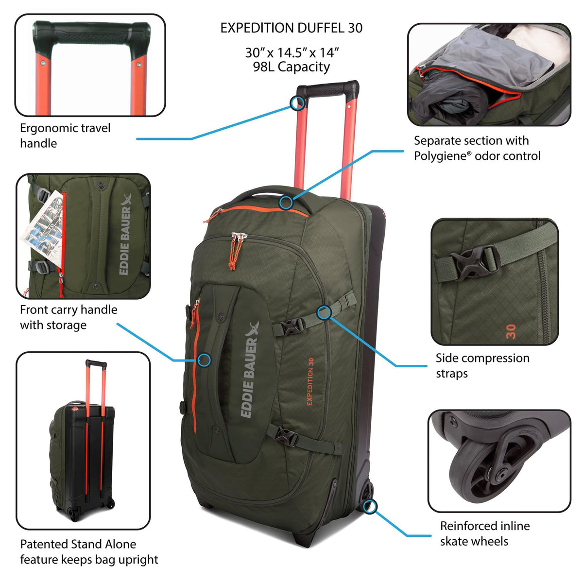 Expedition Rolling Duffel Bag with Wheels - Dark Thyme, 30"
