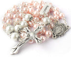 Catholic Miraculous Medal Rosary Glass Pearl Beads with Gift Box