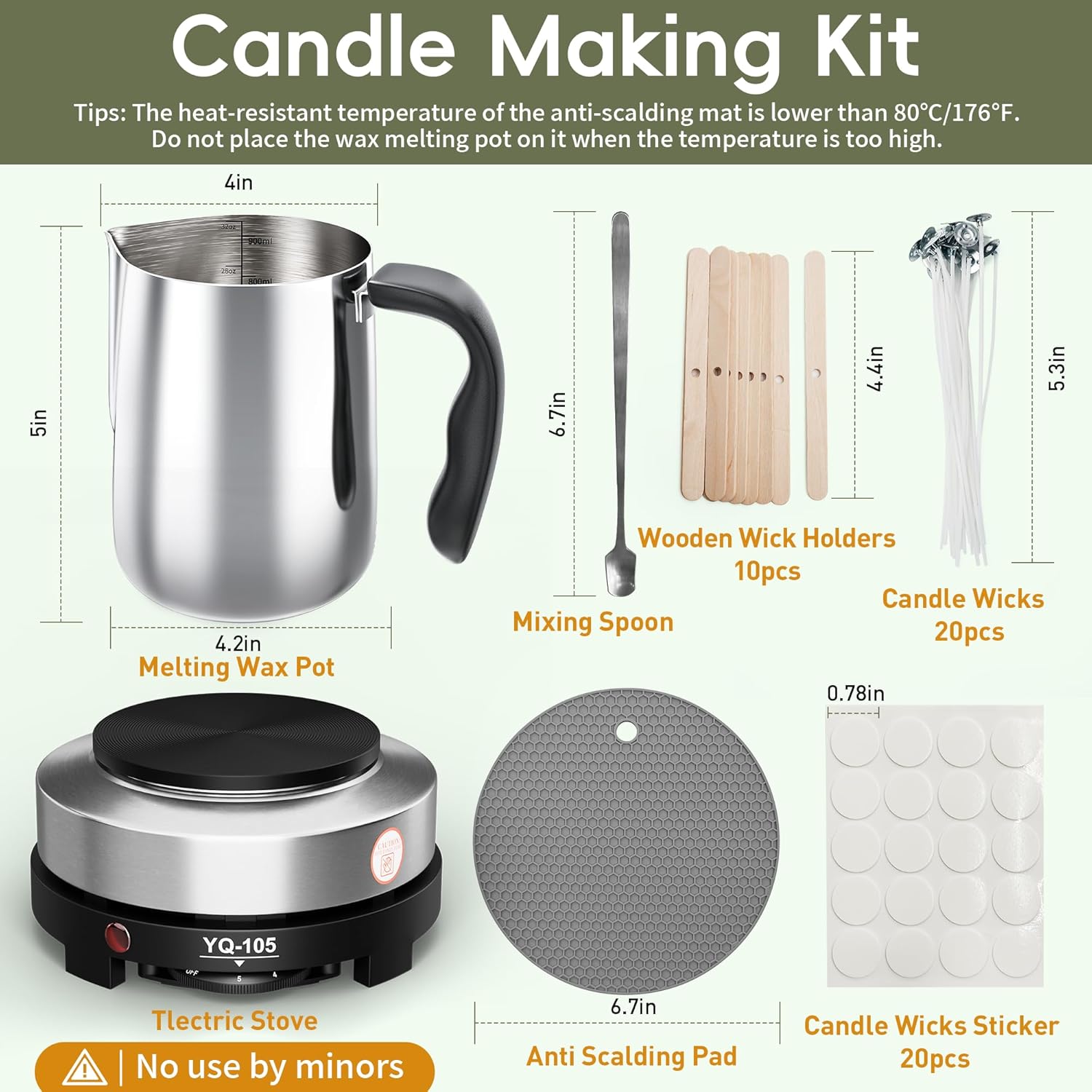 Candle Making Kit with Hot Plate, for Beginners | Candle Making Supplies, Set Includes Wax Melting Pot, Stirring