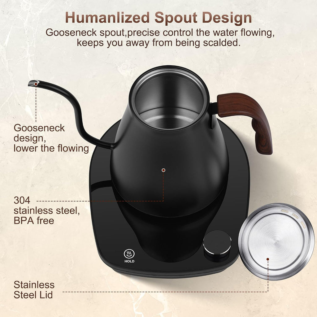 Gooseneck Electric Kettle, Intelligent Temperature Control, Stainless Steel Inner, Quick Heating, for Pour Over