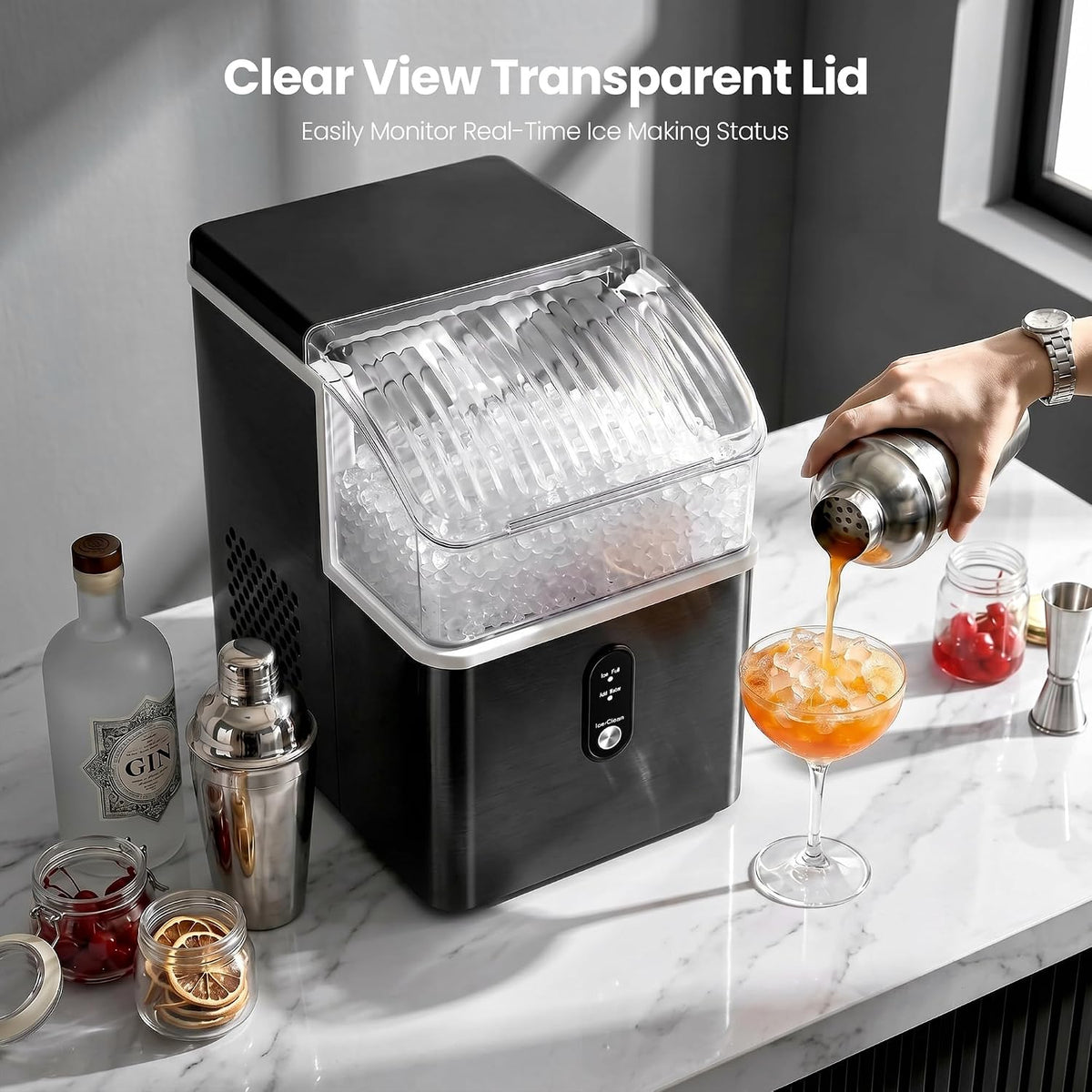 Nugget Ice Maker Countertop, 35lbs/Day, Portable Pebble Ice Machine