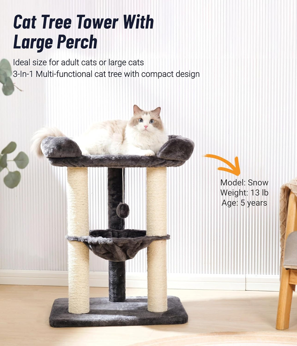 28" Cat Tree, Large Bed for Big Cats, Small Cat Tower with Soft Perch for Window Viewing, Stable Cat Tree Tower, Cat