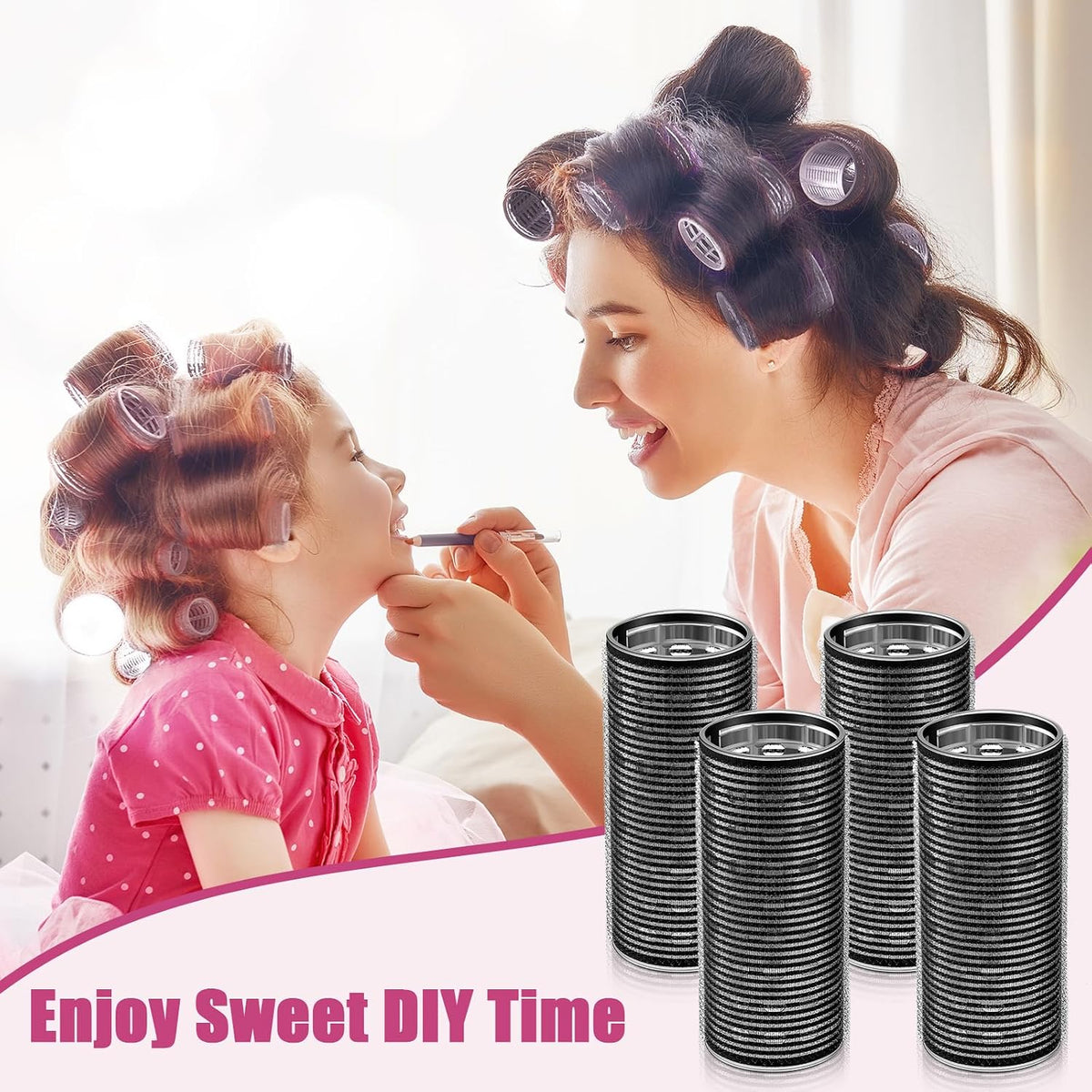 4 Pcs Aluminum Thermal Hair Rollers for Women, 4.7 X 2 Inch,Black | Wide Self-Grip Curlers Rollers for Curtain Bangs