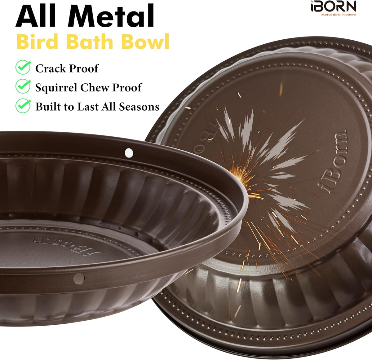 Hanging Metal Bird Bath Feeder Tray, 1.5L All Metal Wild Birdbath for Outdoor Backyard Garden, Squirrel Chew Proof