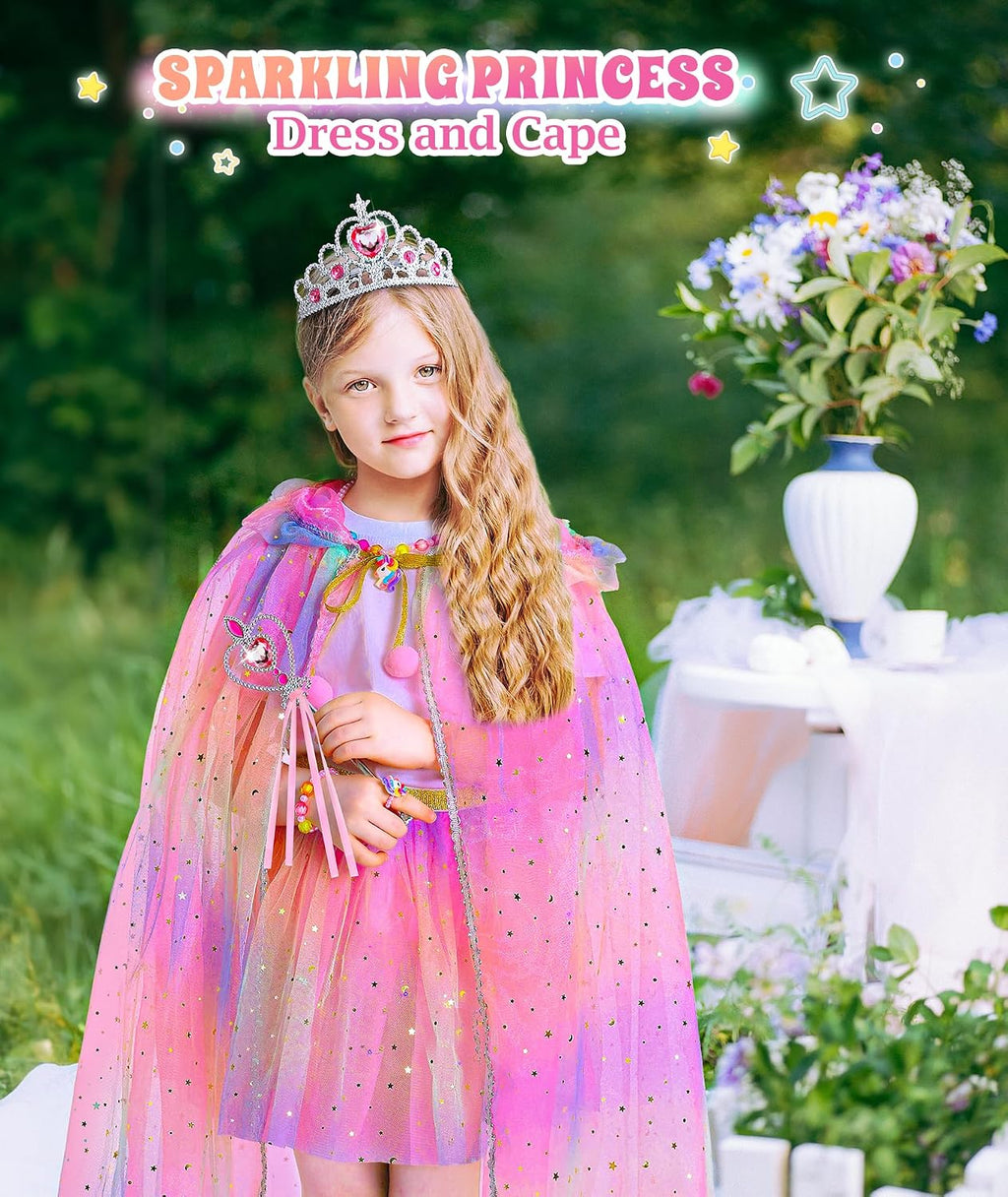 Princess Dress Up for Girls, Unicorn Light up Princess Cape Princess Dress | Costume Crown Gift for Girls 3 4 5 6 DOLNOW