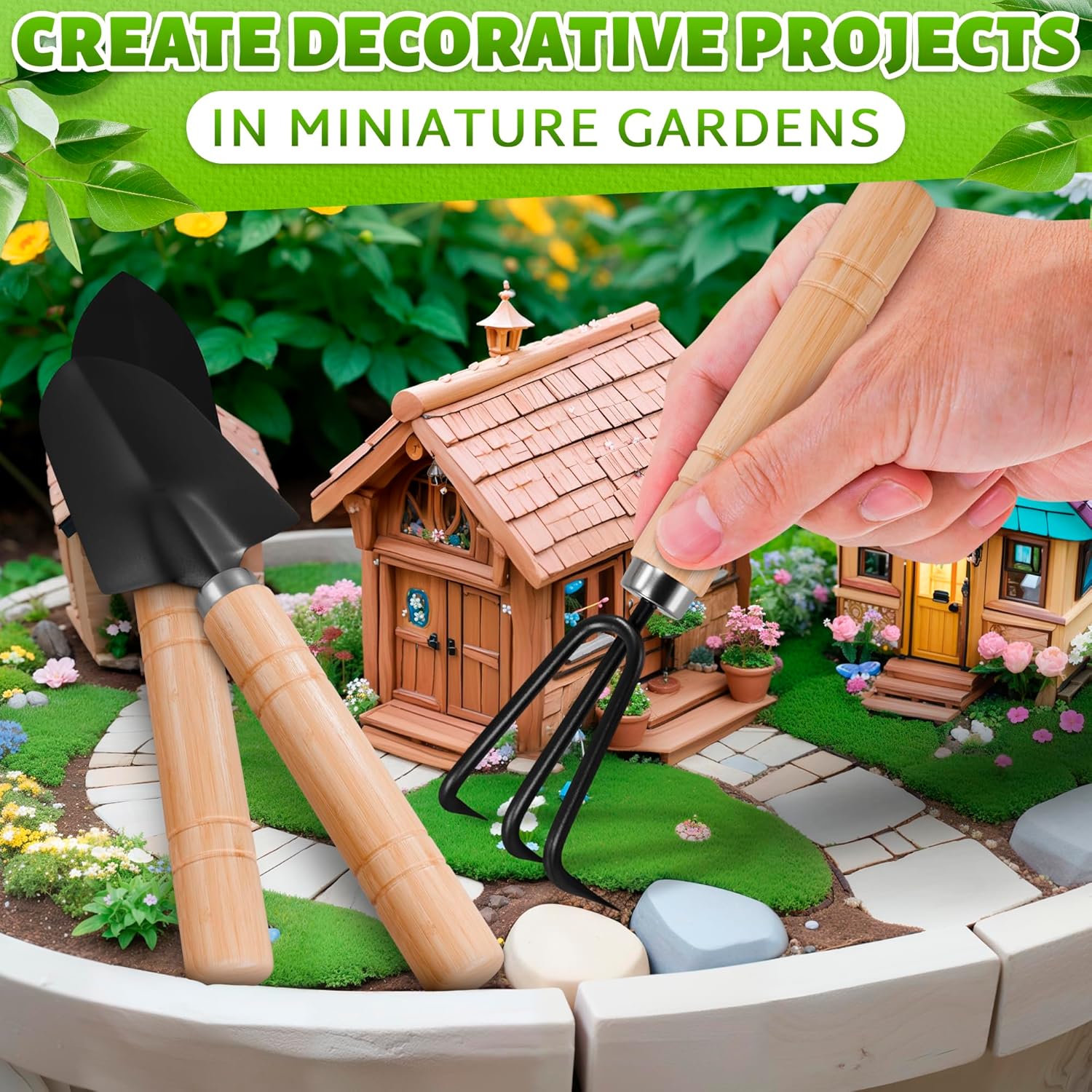 Small Garden Tools - 3 Pcs Mini Garden Tools Set with Small Trowel, Mini Shovel & Hand Rake Made of Rust-Resistant