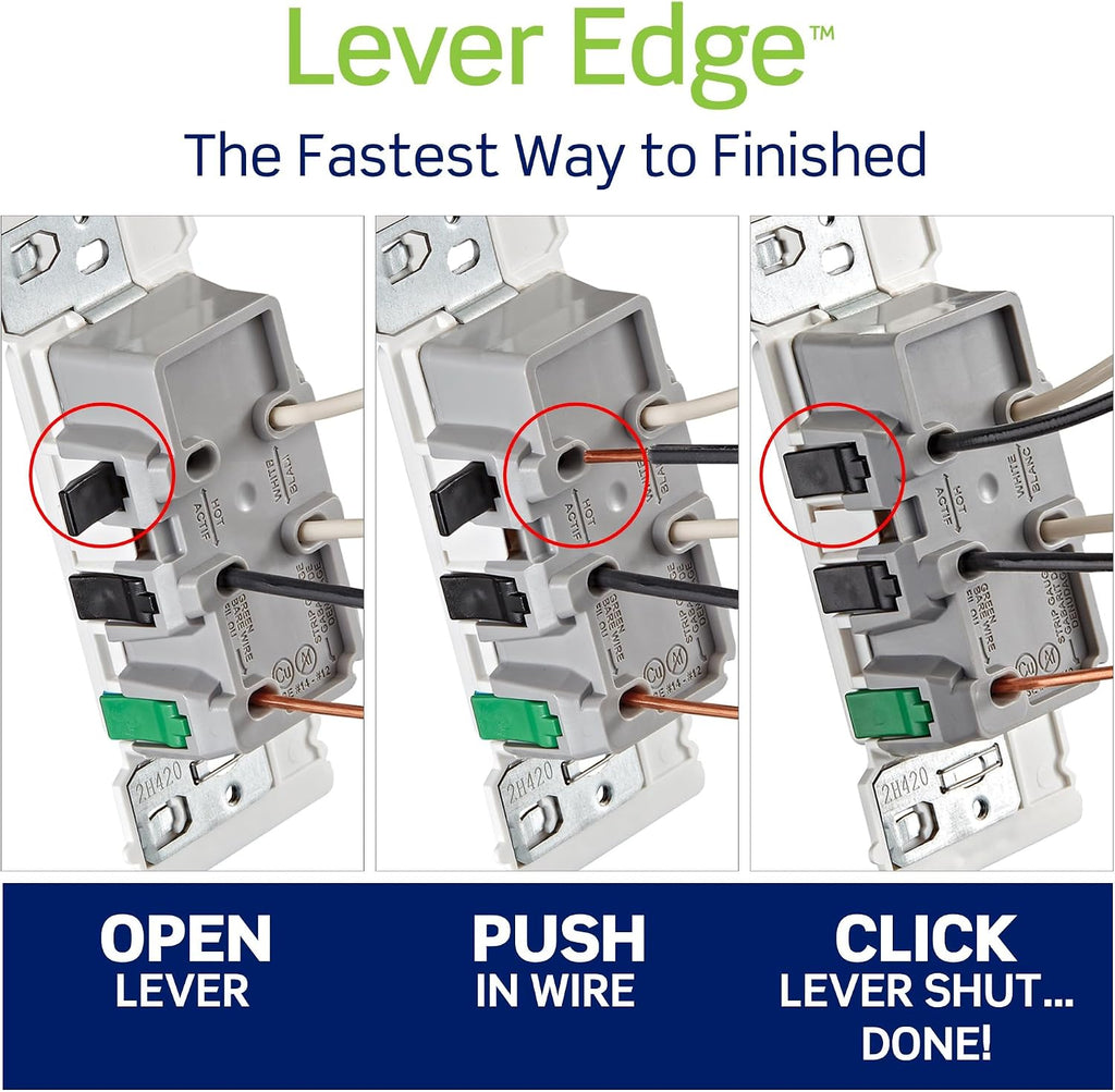 Leviton Lever Edge 20 Amp Tamper-Resistant Duplex Wall Outlet, 10-Pack, E5825-MW, White