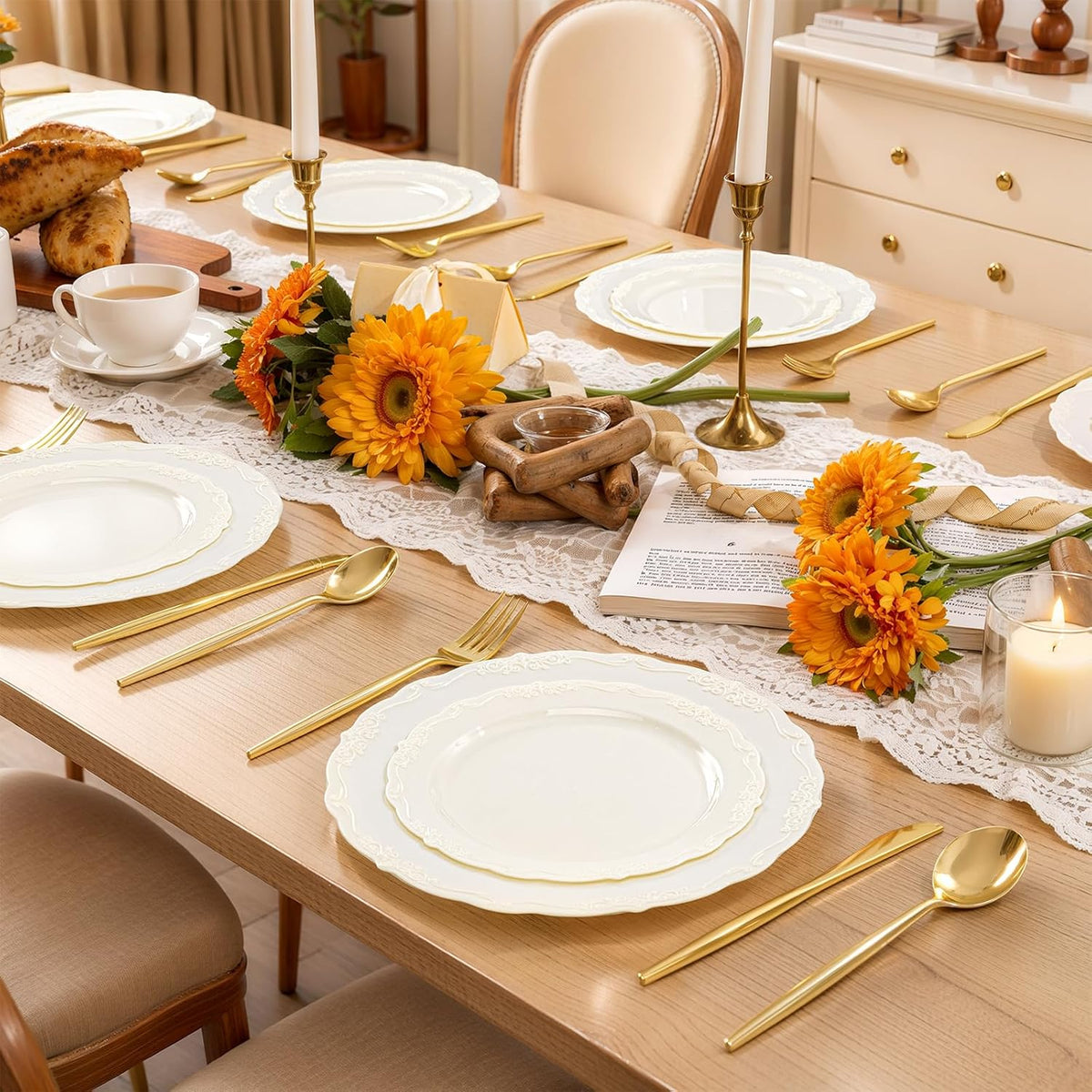 100 Pcs Ivory Plastic Plates for Party - Ivory Disposable Plates