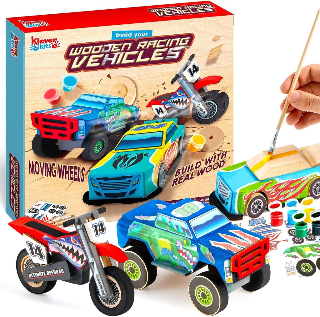 Kids Craft Kit Build & Paint Your Own Wooden Race Car Art & Craft Kit DIY Toy Make Your Own Car Truck Toy Construct