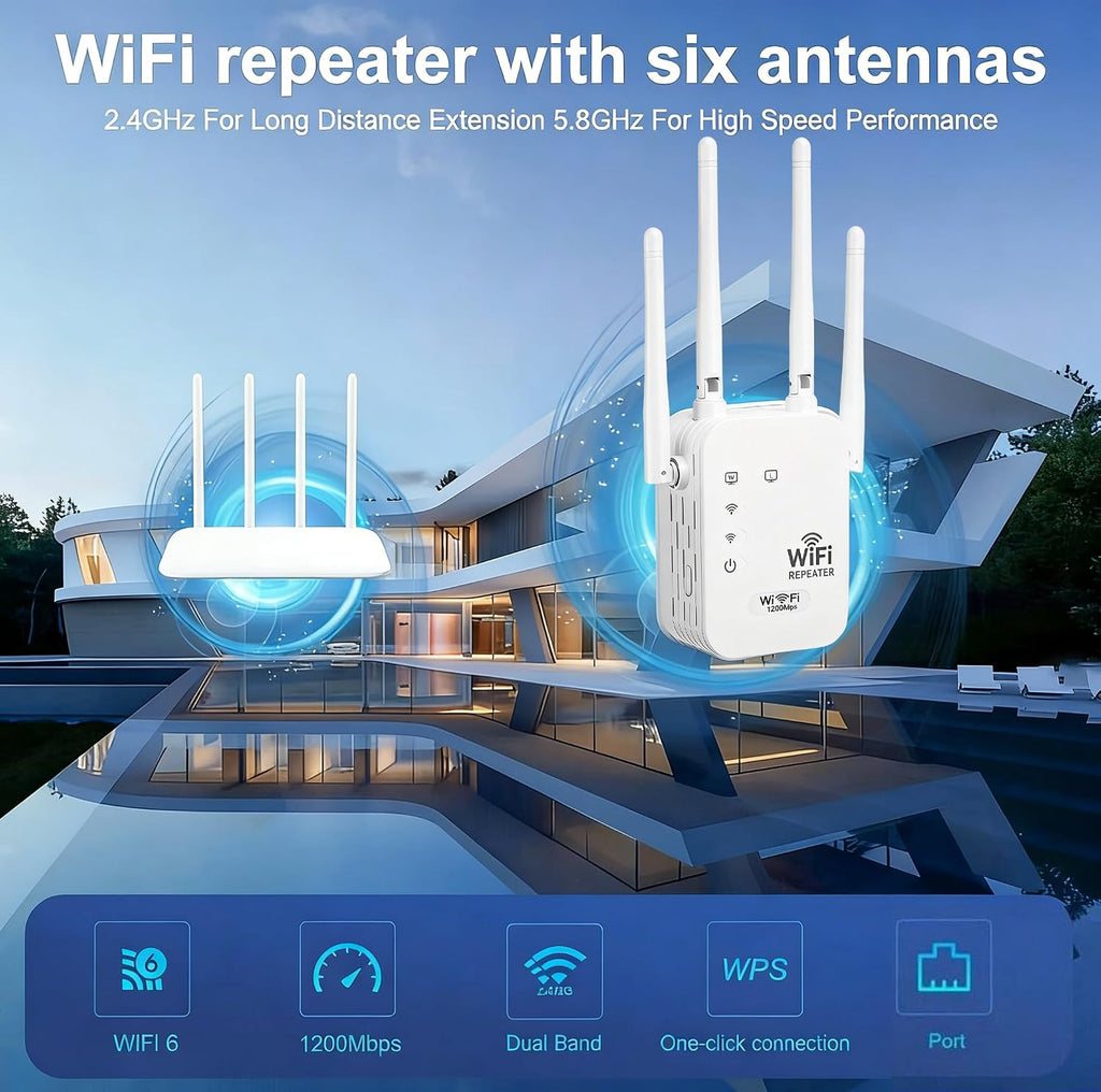 2026 WiFi Extenders Signal Booster for Home, 1200Mbps Dual-Band 5GHz 2.4GHz Signal Long Range Up to 10000 sq. ft & 50