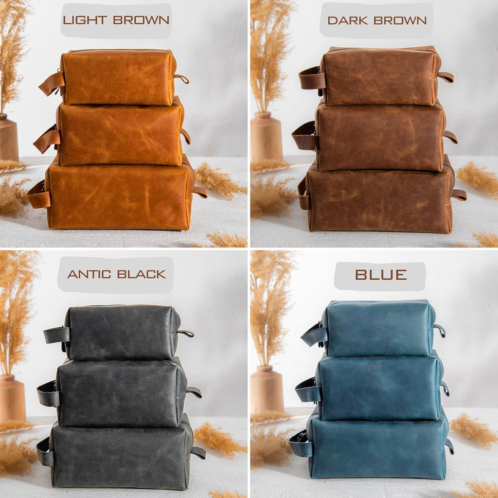 Personalized Leather Toiletry Bag for Men – Custom Shaving Dopp Kit with Name or Initial, Travel Gift for Groomsmen