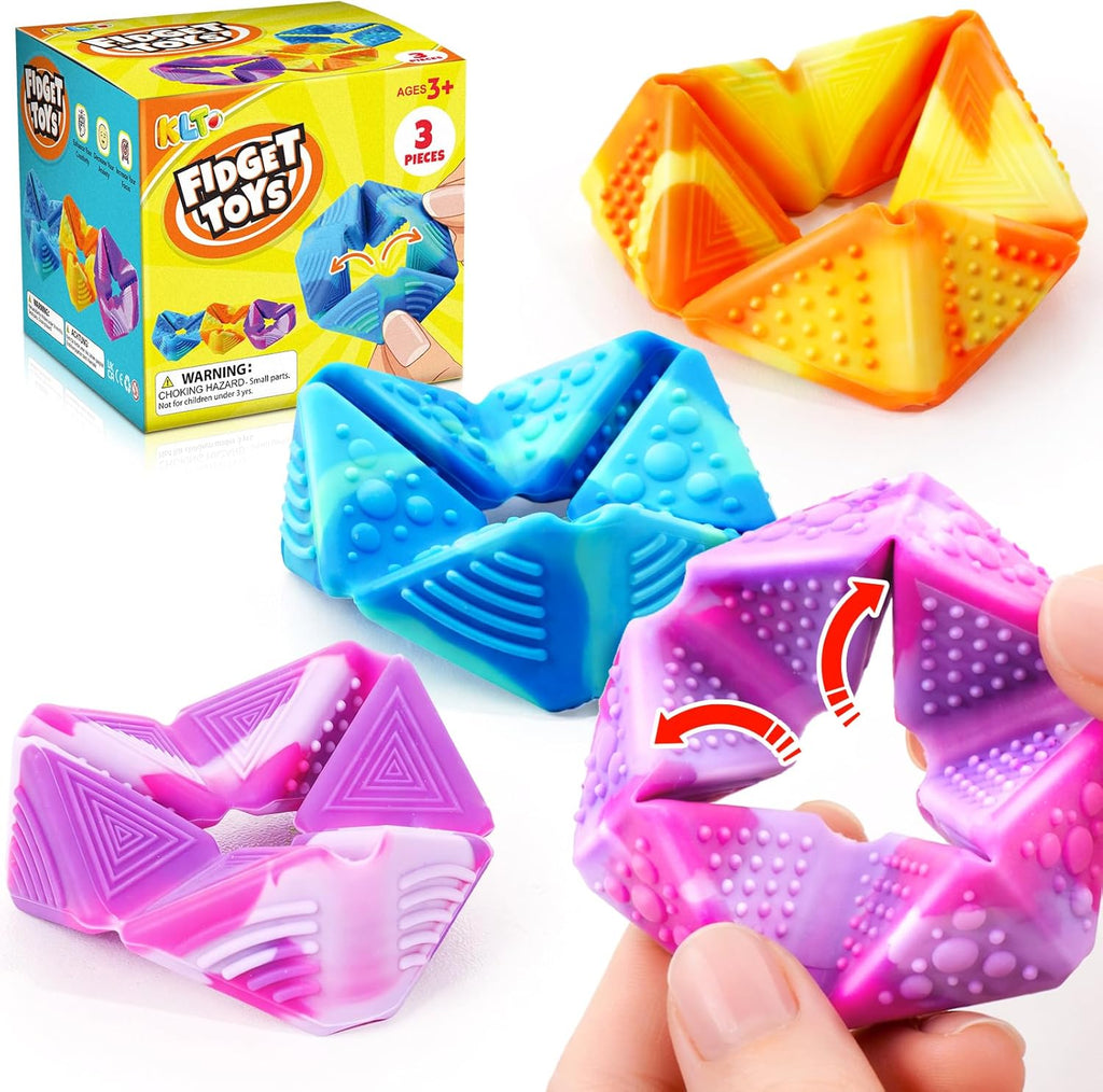 Fidget Sensory Toys for Kids: 3 Pack Textured Flip Toys - Quiet Small Fidgets for Classroom Focus - Stress Relief