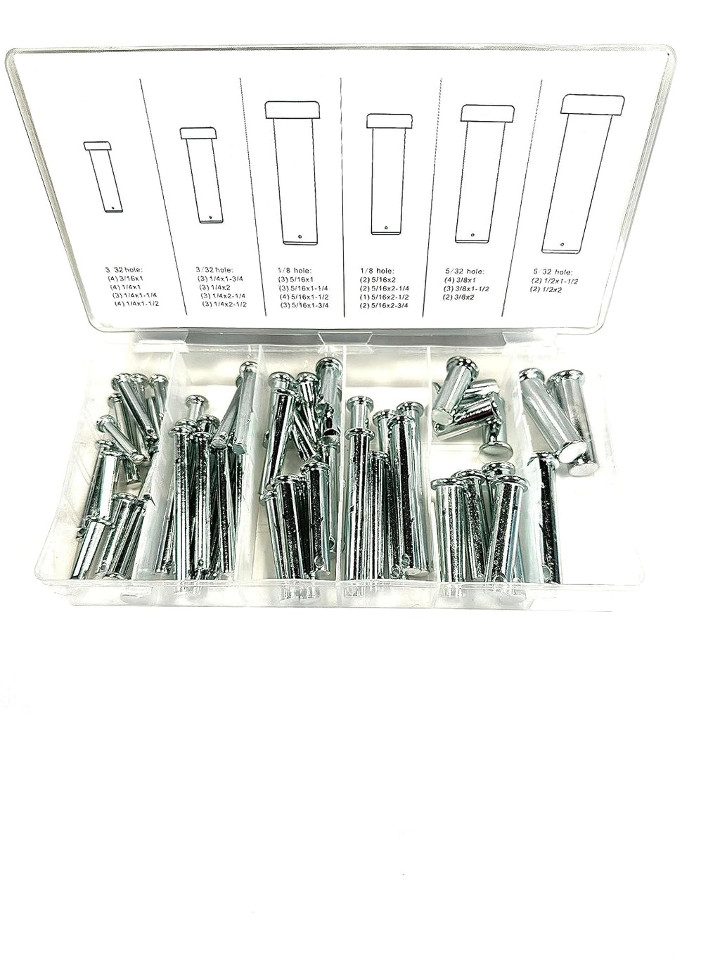 VCT 60pc Clevis Pin W/Head Assortment 21 Different Sizes for Hitch Tractor in Storage Case Kit