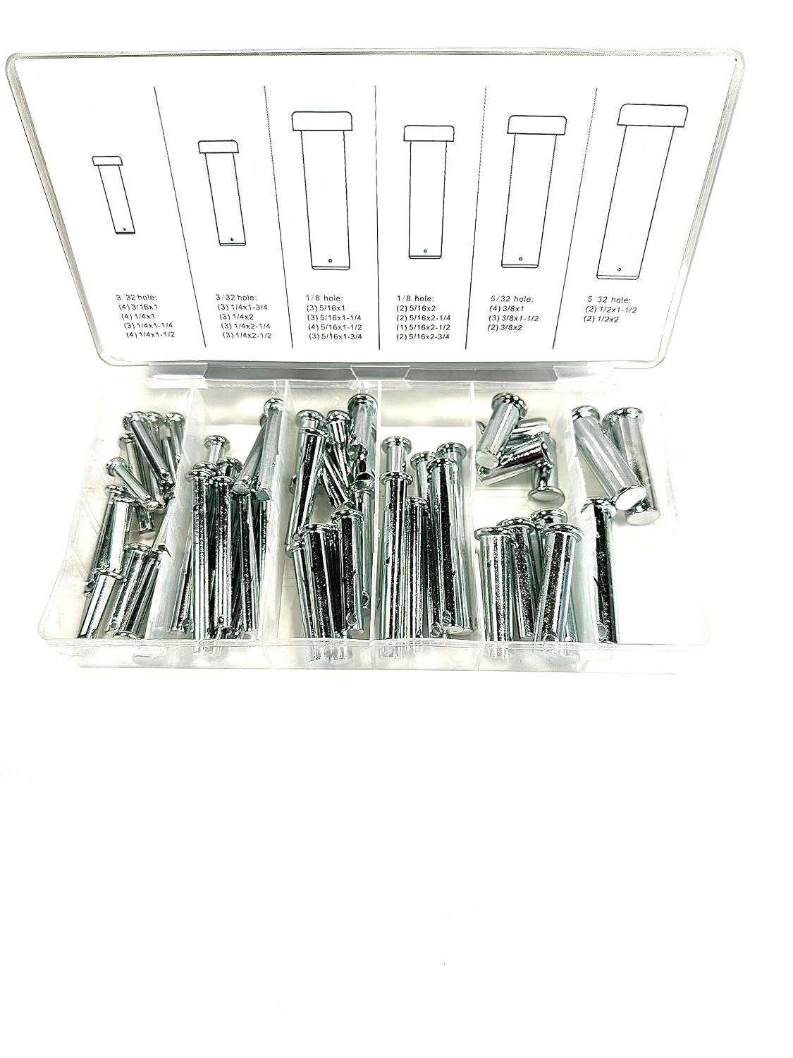 VCT 60pc Clevis Pin W/Head Assortment 21 Different Sizes for Hitch Tractor in Storage Case Kit