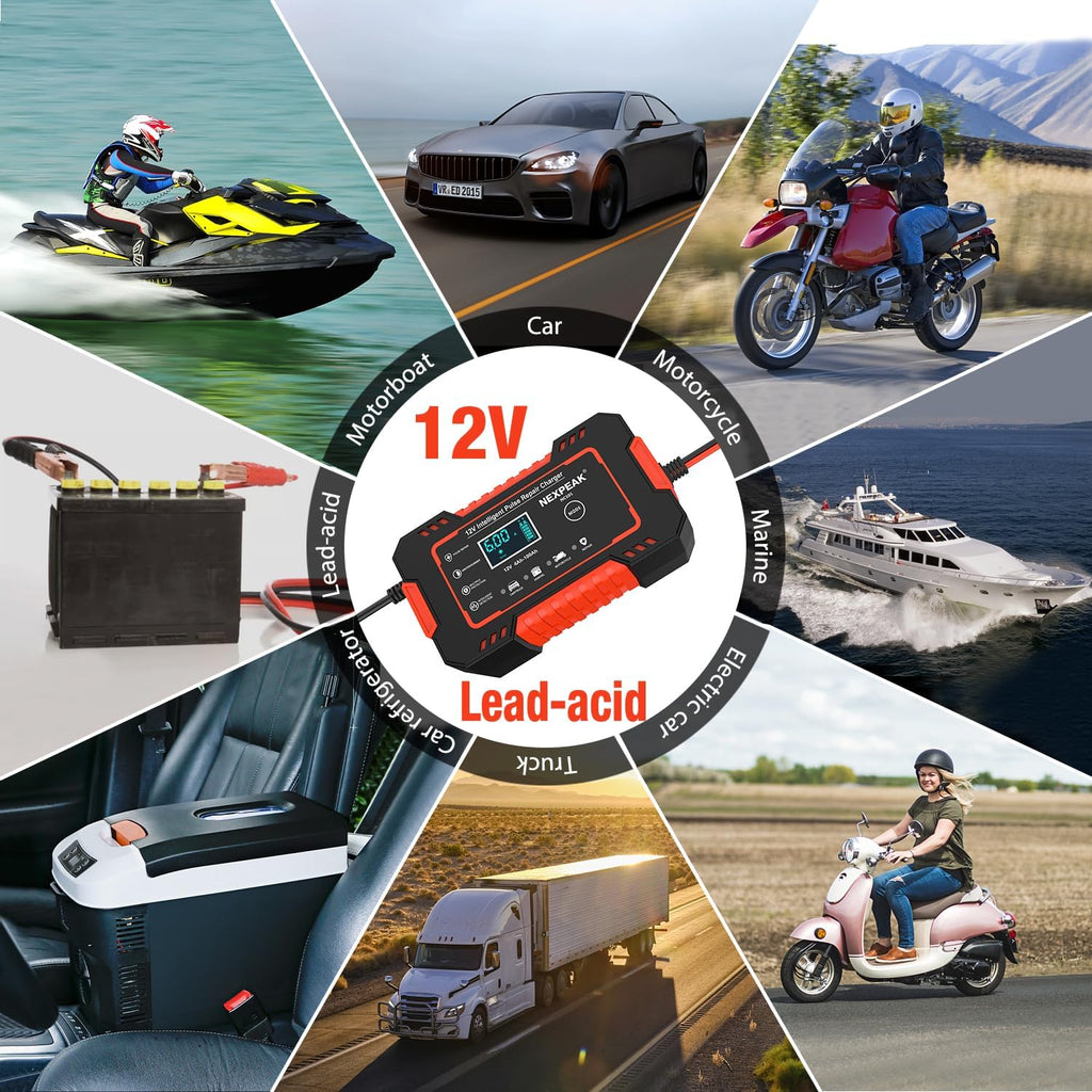 Car Battery Charger, 12V 6A Smart Battery Trickle Charger Automotive Battery Maintainer Desulfator with Temperature