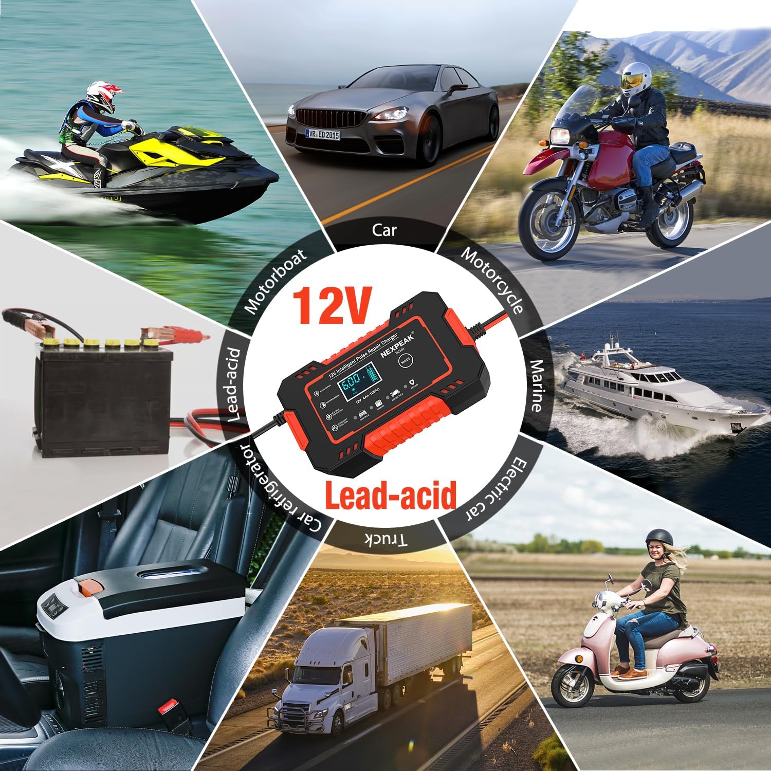 Car Battery Charger, 12V 6A Smart Battery Trickle Charger Automotive Battery Maintainer Desulfator with Temperature