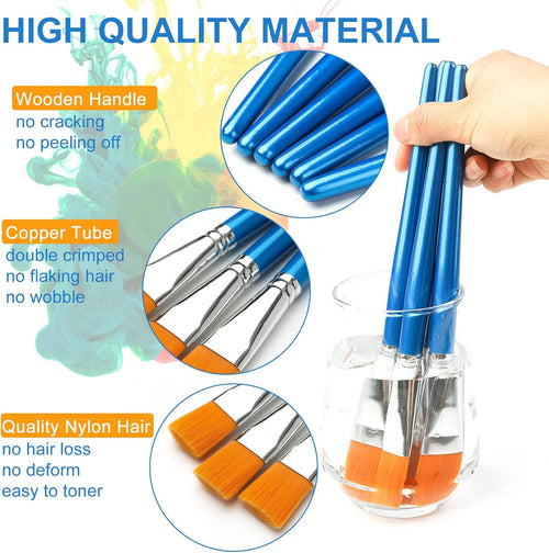 1 inch Flat Paint Brushes for Acrylic Painting,12 Pieces Large Synthetic Paint Brushes Bulk with Wooden Handle for