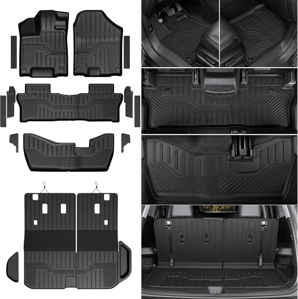 Floor Mats for 2016-2022 Honda Pilot 8 Passengers (No Elite Models), Cargo Mat with Backrest Mat All Weather