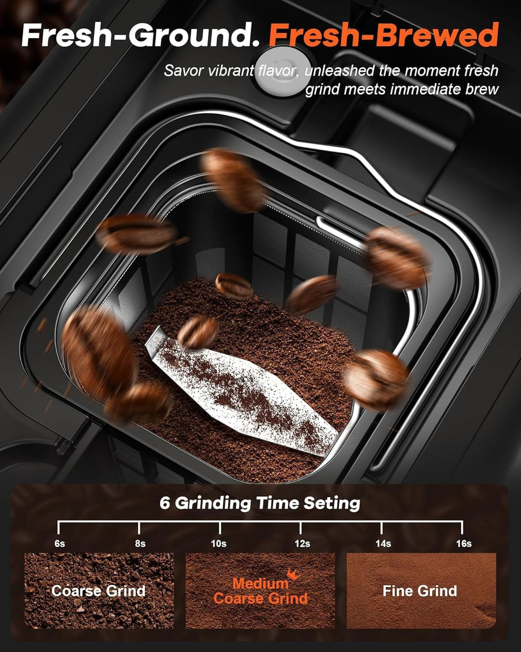 Single Serve Coffee Maker with Built-in Grinder, Fast Brew 6-16oz Single Cup for Whole Beans, Grounds, K Pod, Grind