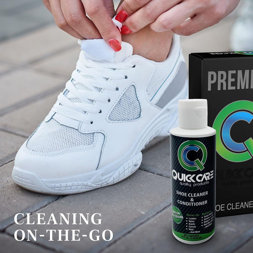 QuickCare Premium Shoe Cleaner with Conditioner, Brush & Sponge, Ultimate Cleaning Shoes Kit for Sneakers, Leather