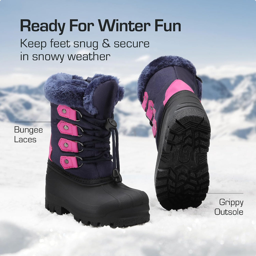 Unisex Snow Waterproof Winter Boots | Warm Faux Fur Lined Outdoor Secure Grip Anti Slip Outsole Easy Wear Windproof
