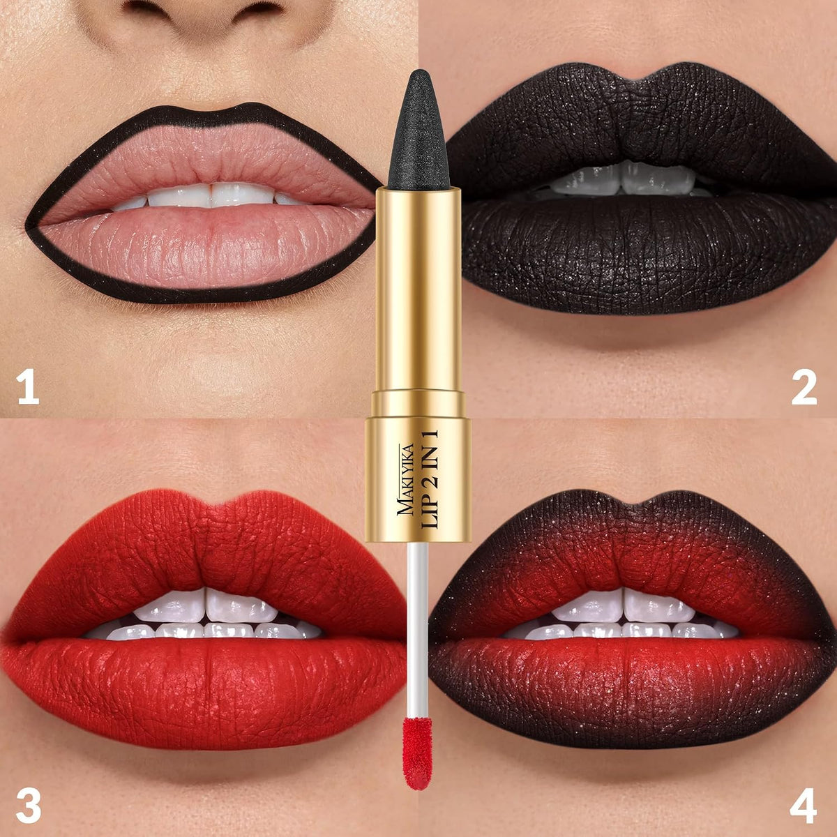 Black Lip Liner Red Matte Liquid Lipstick Combo for Women