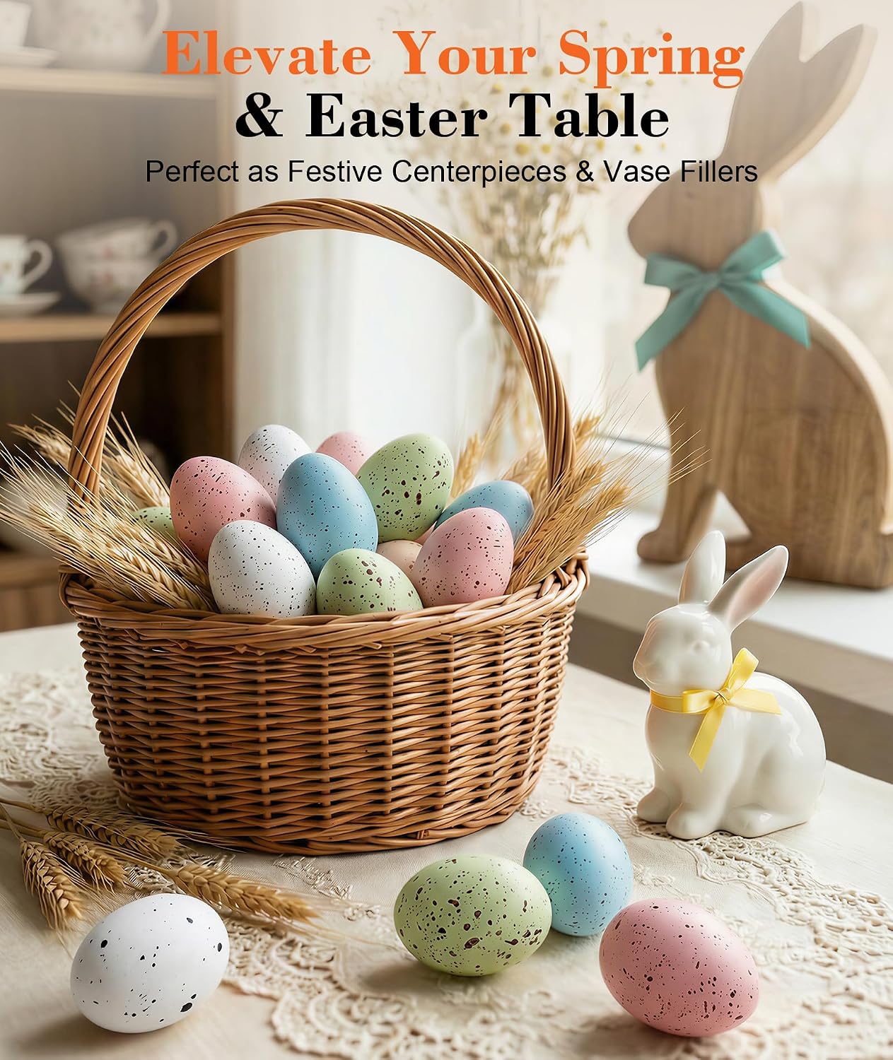 Easter Speckled Eggs Decorations - Bulk Plastic Easter Eggs for Spring Decor Displays, 2.4In Realistic Speckled Eggs