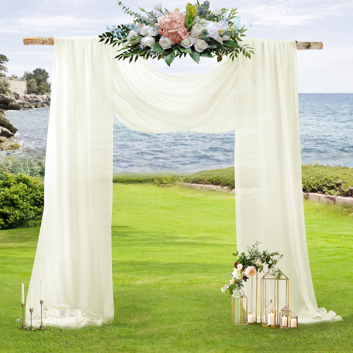 2 Panels Wedding Arch Draping Fabric Ivory Sheer Drapes
