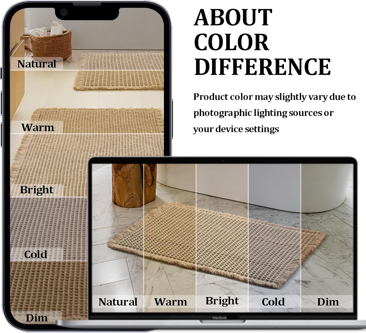Set of 2 Waffle Bath Mats Boho Non Slip Bath Rugs Washable Bathroom Rugs Super Absorbent Waffle Mats Ultra Soft Fast