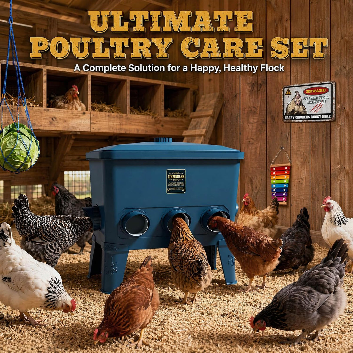 Large Automatic Port Chicken Feeder-Chicken Coop Accessories, No Waste Poultry Feeder, 50 Pounds