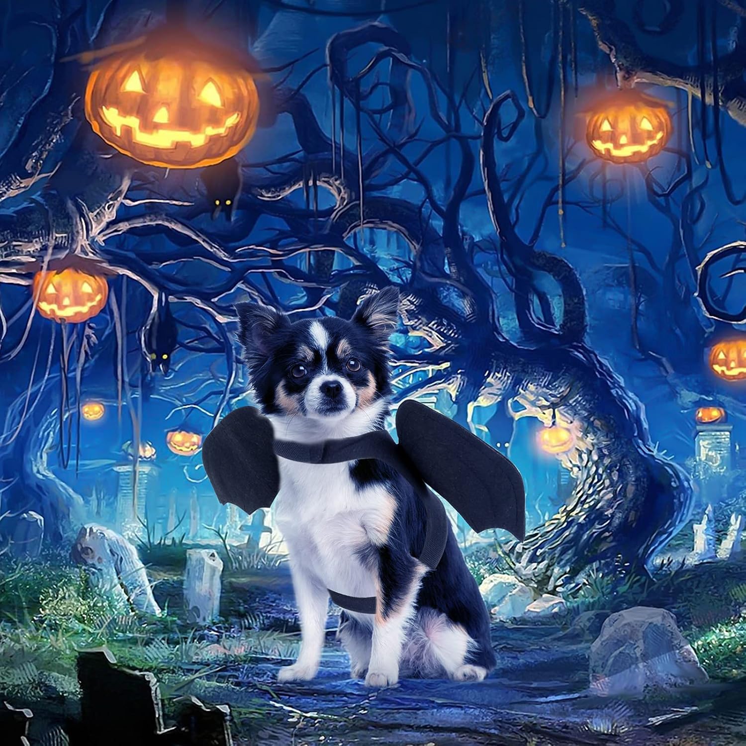 Dog Bat Wings Costume, Halloween Pet Costume for Dogs & Cats D-Ring M | D-Ring for Leash, Lightweight Felt Comfort