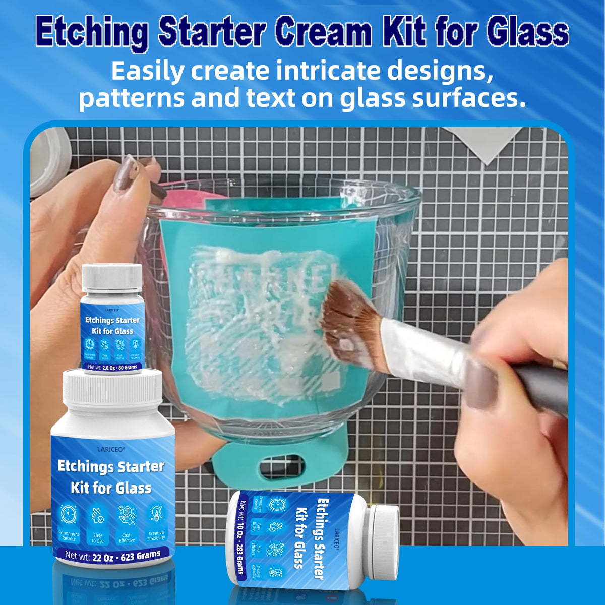 2.8 oz Glass Etching Kit, High-Adhesion Stencils for Crisp Results