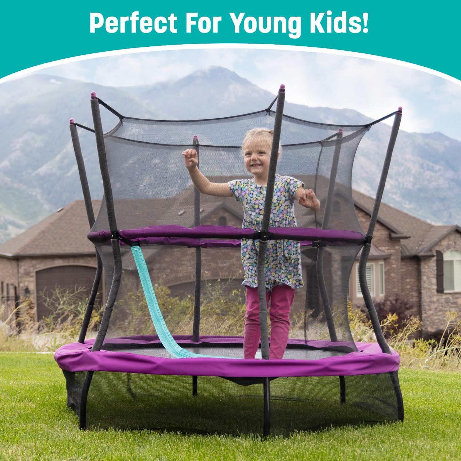 60" No-Spring Design Mini Trampoline for Kids and Toddlers with Enclosure Net