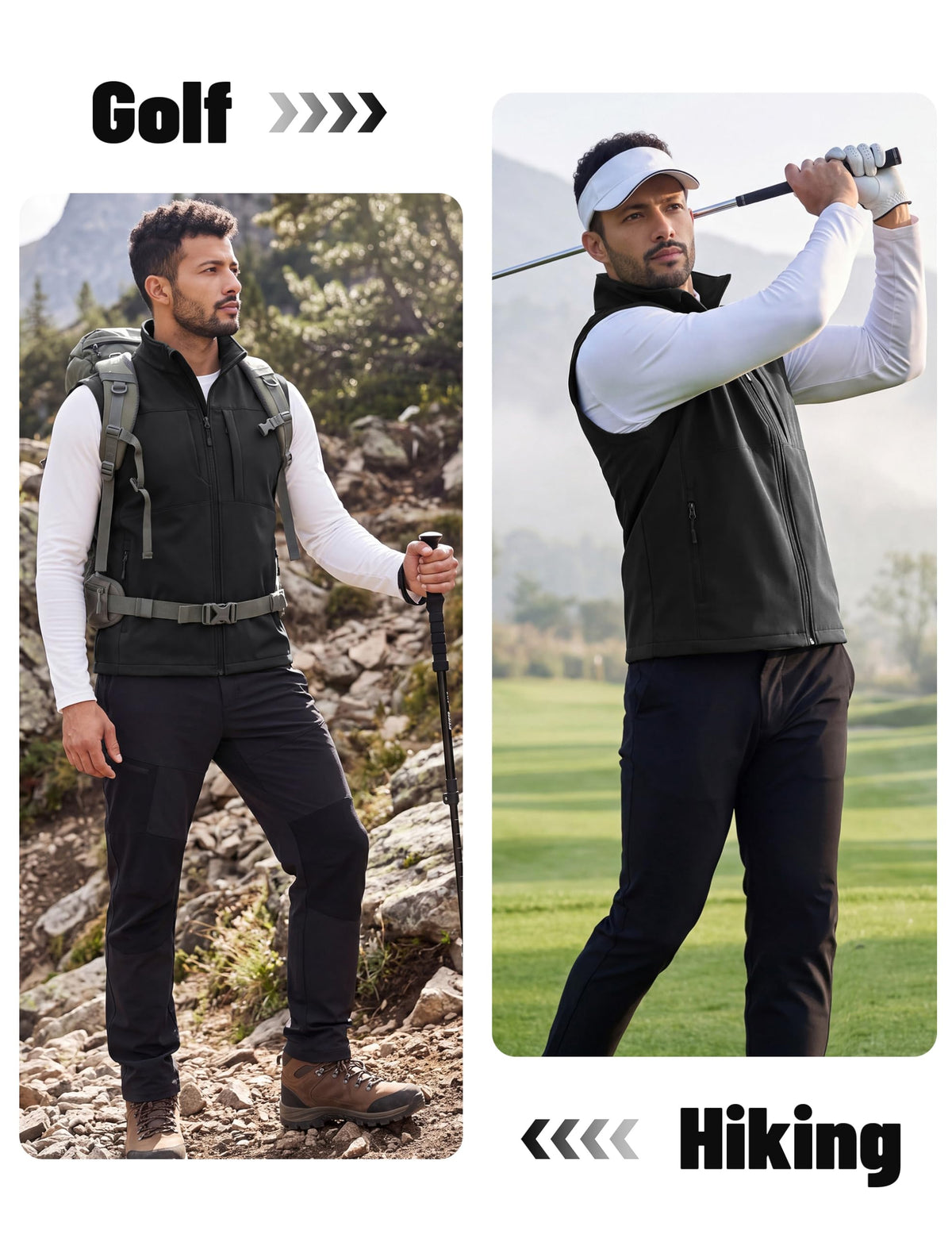Men's Softshell Vest Lightweight Windproof Sleeveless Golf Jacket